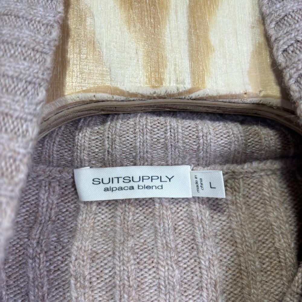 Suitsupply Sweater Mens Large Beige Wool Alpaca Ribbed Turtleneck Knit Pullover - Picture 2 of 6